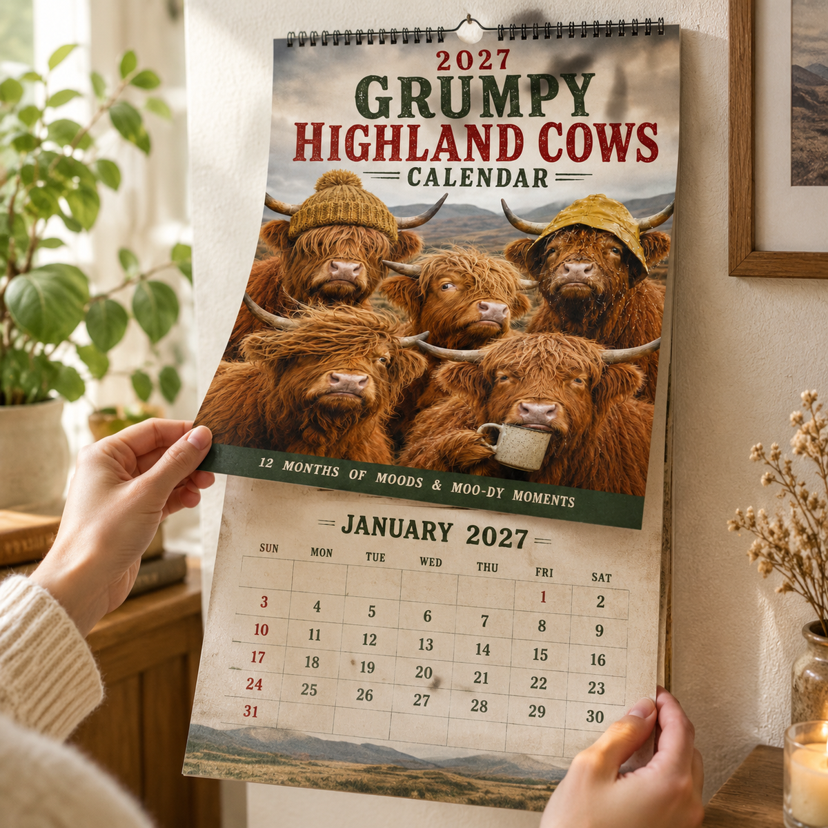 CALENDARIO DA PARETE 2027 – Mucche Highland scontrose