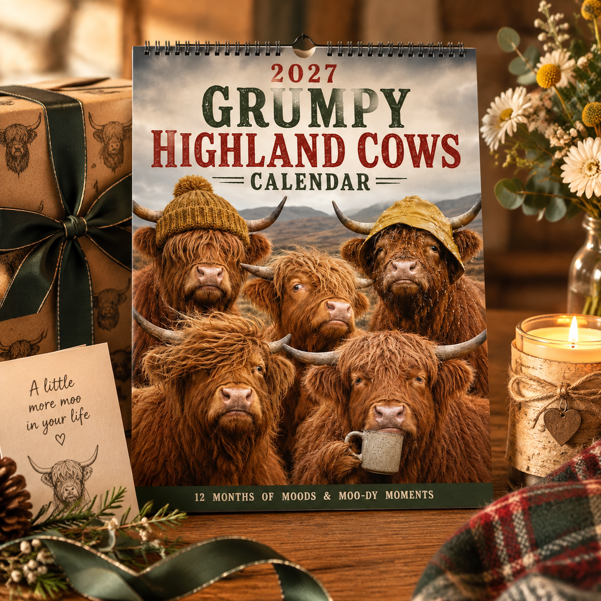 CALENDARIO DA PARETE 2027 – Mucche Highland scontrose